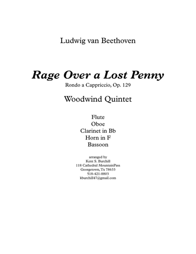 RAGE OVER A LOST PENNY for Woodwind Quintet