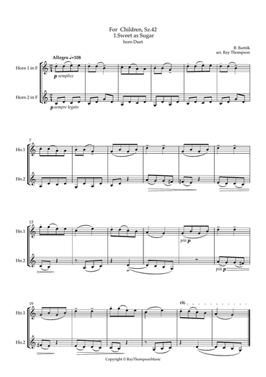 Bartók: For Children, Sz.42 1.Sweet as Sugar - horn duet