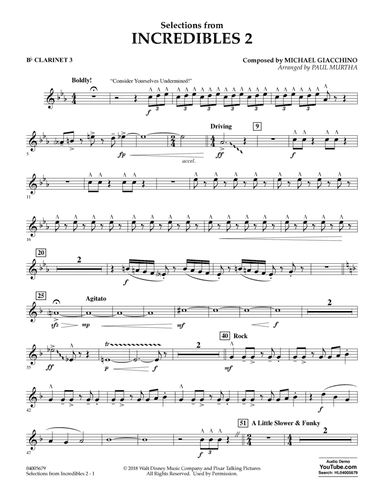 Selections from Incredibles 2 (arr. Paul Murtha) - Bb Clarinet 3