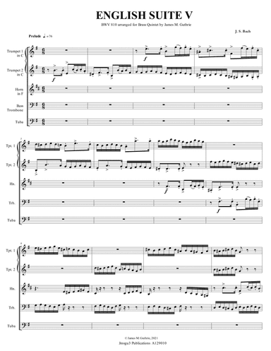 BACH: English Suite No. 5, BWV 810 for Brass Quintet