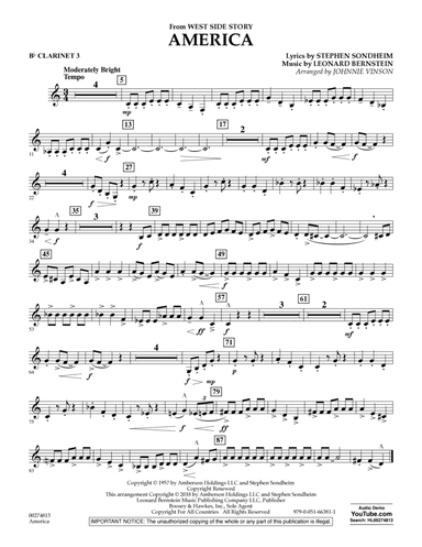 America (from West Side Story) (arr. Vinson) - Bb Clarinet 3