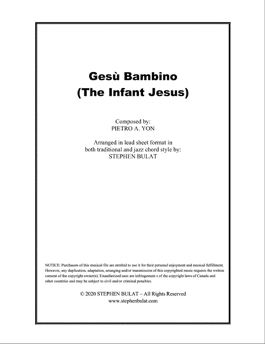 Gesù Bambino (The Infant Jesus) - Lead sheet arranged in traditional and jazz style (key of Gb)