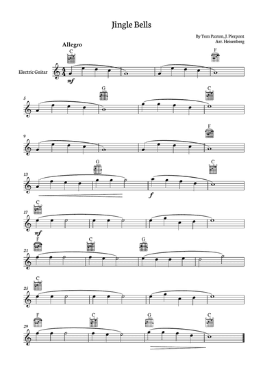 Jingle Bells - Electric Guitar with chords