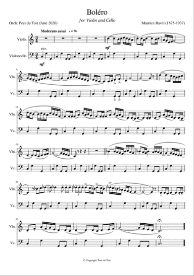 Boléro - Maurice Ravel (Violin & Cello) abridged