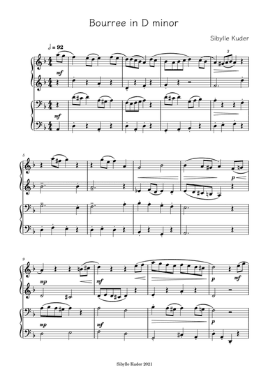 Bourree in D minor for Piano Duet