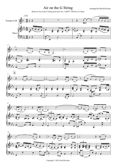 Air on the G String - INTERMEDIATE (trumpet in Bb & piano)
