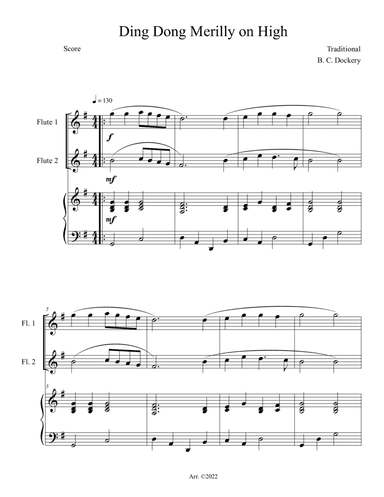 Ding Dong Merrily on High (Flute Duet with Piano Accompaniment)