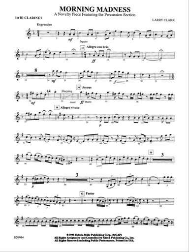 Morning Madness (a novelty featuring the Percussion Section): 1st B-flat Clarinet