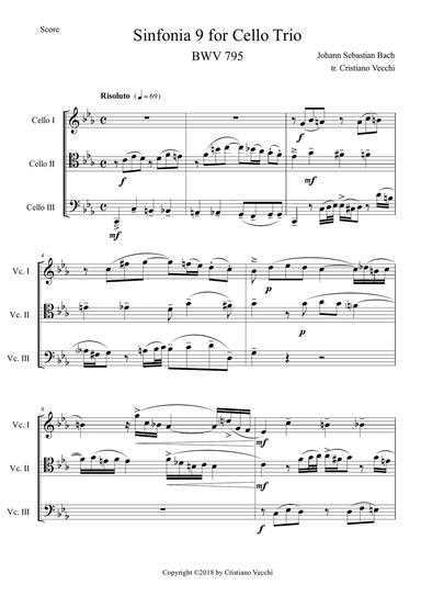 Sinfonia 9 for Cello Trio