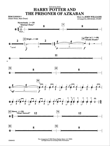 Harry Potter and the Prisoner of Azkaban, Selections from: 1st Percussion