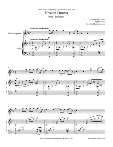 Nessun Dorma - Alto Saxophone and Piano