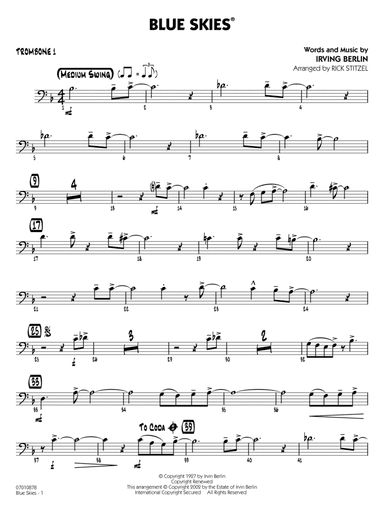 Blue Skies (arr. Rick Stitzel) - Trombone 1