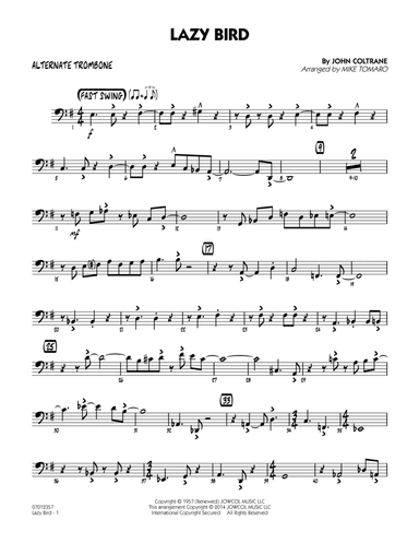 Lazy Bird (arr. Mike Tomaro) - Alternate Trombone