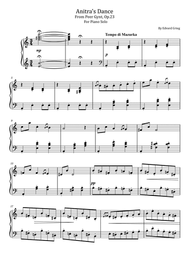 Grieg - Anitra's Dance - From Peer Gynt No.3, Op.23 - For Piano Solo