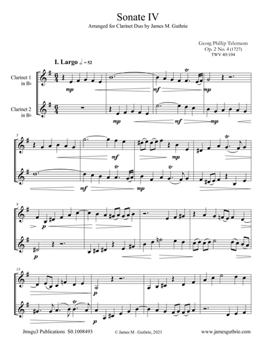 Telemann: Sonata Op. 2 No. 4 for Clarinet Duo