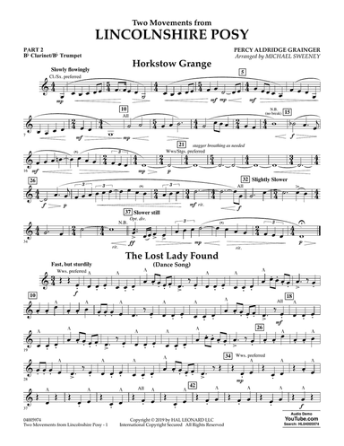 Two Movements from Lincolnshire Posy (arr. Michael Sweeney) - Pt.2 - Bb Clarinet/Bb Trumpet