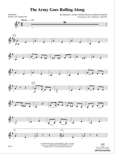 The Army Goes Rolling Along: (wp) E-flat Tuba T.C.