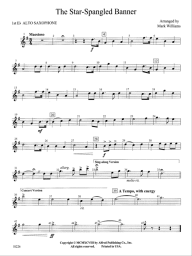 The Star Spangled Banner: E-flat Alto Saxophone