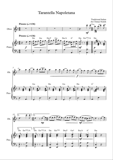 Tarantella Napoletana Oboe and Piano