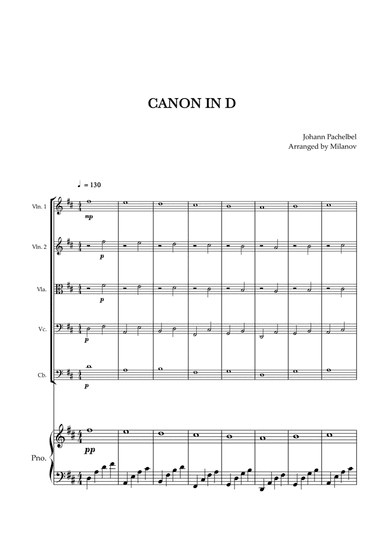 Canon in D | Pachelbel | String Quintet | Piano accompaniment