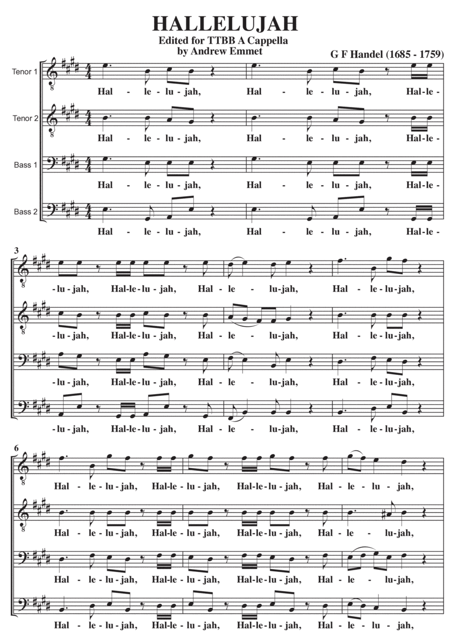 Hallelujah (G F Handel) A Cappella in E major TTBB