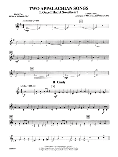 Two Appalachian Songs (I. "Once I Had a Sweetheart," II. "Cindy"): WP B-flat Tuba T.C.