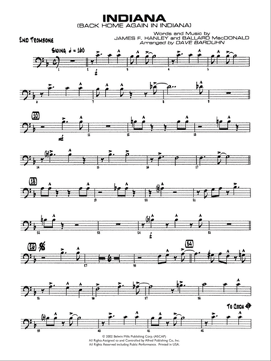 Indiana (Back Home Again in Indiana): 2nd Trombone