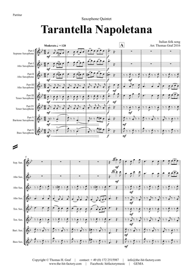 Tarantella Napoletana - Italian Folk Song - Saxophone Quintet
