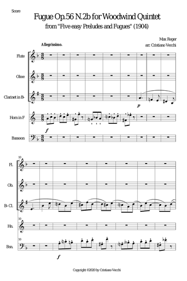 Fugue Op.56 N.2b for Woodwind Quintet