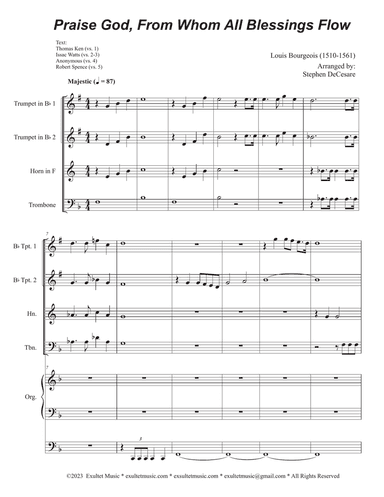 Praise God, From Whom All Blessings Flow (Unison Choir - High Key) (Full Score) - Score Only