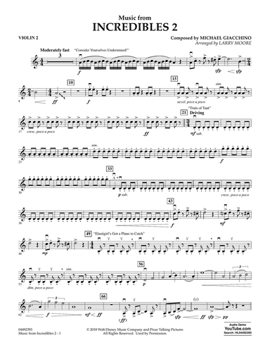 Music from Incredibles 2 (arr. Larry Moore) - Violin 2