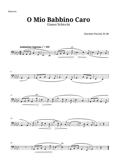 O Mio Babbino Caro by Puccini for Bassoon