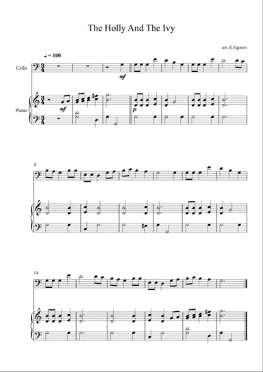The Holly And The Ivy, For Cello & Piano