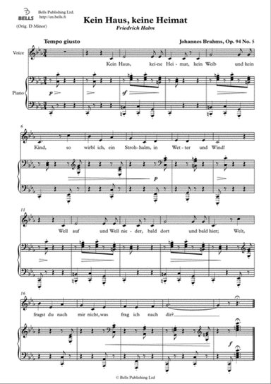 Kein Haus, keine Heimat, Op. 94 No. 5 (C minor)