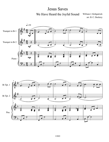 Jesus Saves (We Have Heard the Joyful Sound) Trumpet Duet with Piano