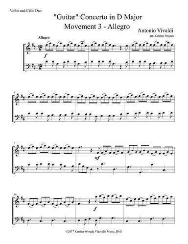 Vivaldi "Guitar" Concerto in D for Violin/Cello Duo -Mvt 3