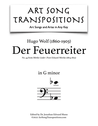 WOLF: Der Feuerreiter (transposed to G minor, bass clef)