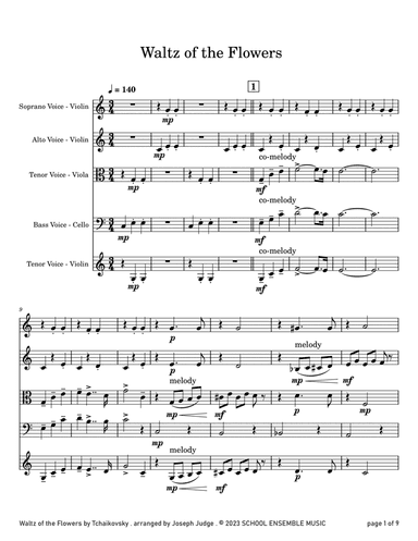 Waltz Of The Flowers by Tchaikovsky for String Quartet in Schools