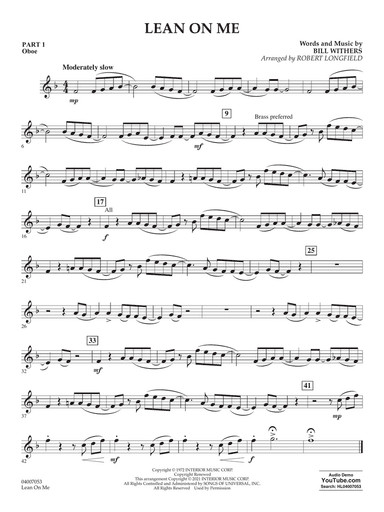 Lean on Me (arr. Robert Longfield) - Pt.1 - Oboe
