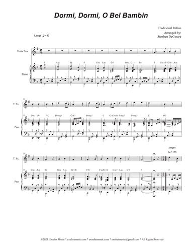 Dormi, Dormi, O Bel Bambin (Tenor Saxophone and Piano)