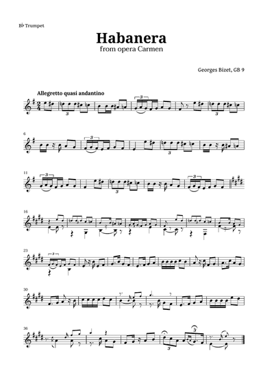 Habanera from Carmen by Bizet for Trumpet Solo