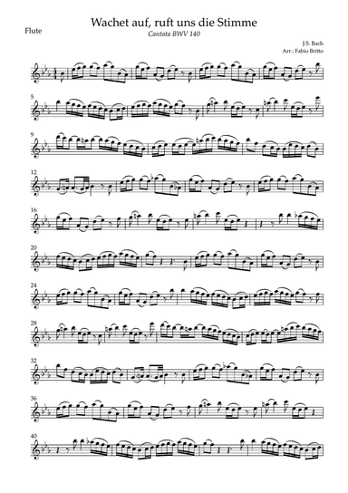Wachet Auf BWV 140 (J.S. Bach) for Flute Solo