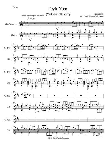 Oyfn Yam (On the sea the wind is blowing) for alto recorder and guitar