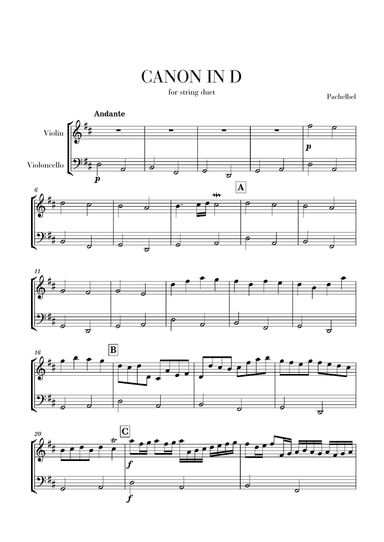 Canon in D for Violin and Cello Duet