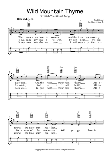 Wild Mountain Thyme (with Ukulele TAB and Chords)