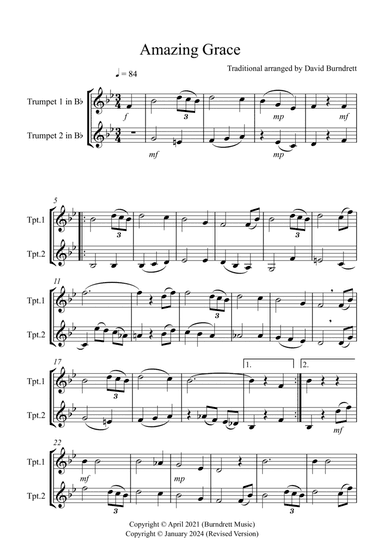 Amazing Grace for Trumpet Duet