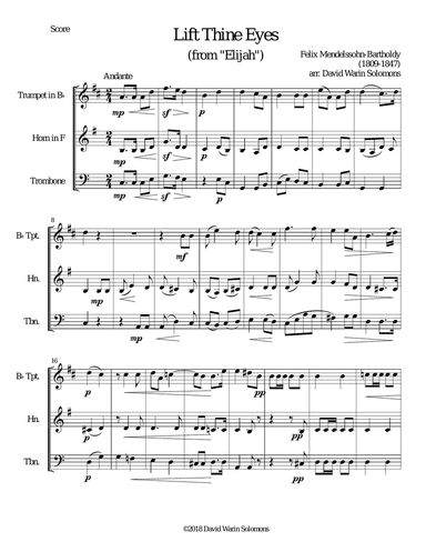Lift thine eyes (from Elijah) for brass trio
