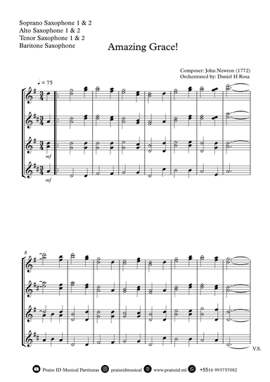 Amazing Grace How Sweet the sound - Easy Saxophone Quartet