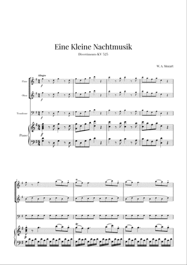 Eine Kleine Nachtmusik for Flute, Oboe, Trombone and Piano