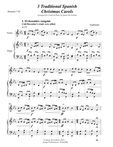 3 Traditional Spanish Christmas Carols for Violin & Piano